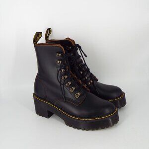 Dr Martens Leona Black Air Wair Combat Platform Boots Size 37 US Size 6